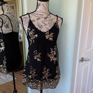 About A Girl Black and Gold Sequin Camisole